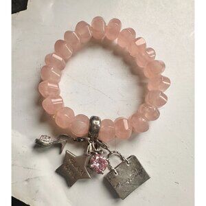 THOMAS SABO STERLING Silver & Rose Quartz Expanding Charm Bracelet